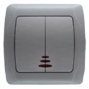 Двоклавішний вимикач з підсвічуванням срібло VIKO Carmen Decora