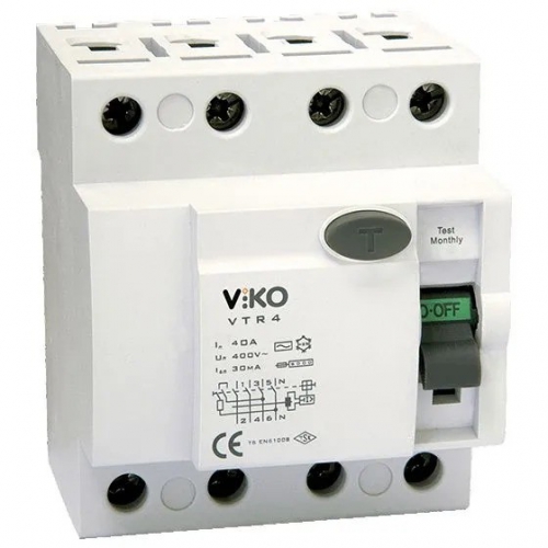 Пристрій захисного відключення ПЗВ VIKO 4Р (чотирьохполюсний) 25А 30мА 230V - 1