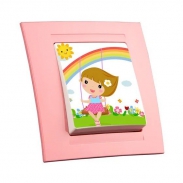 Одноклавішний дитячий вимикач рожевий "Дівчинка на гойдалці" GUNSAN MODERNA KIDS