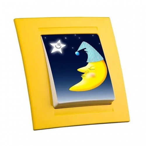 Одноклавішний дитячий вимикач жовтий "Місяць" GUNSAN MODERNA KIDS - 1
